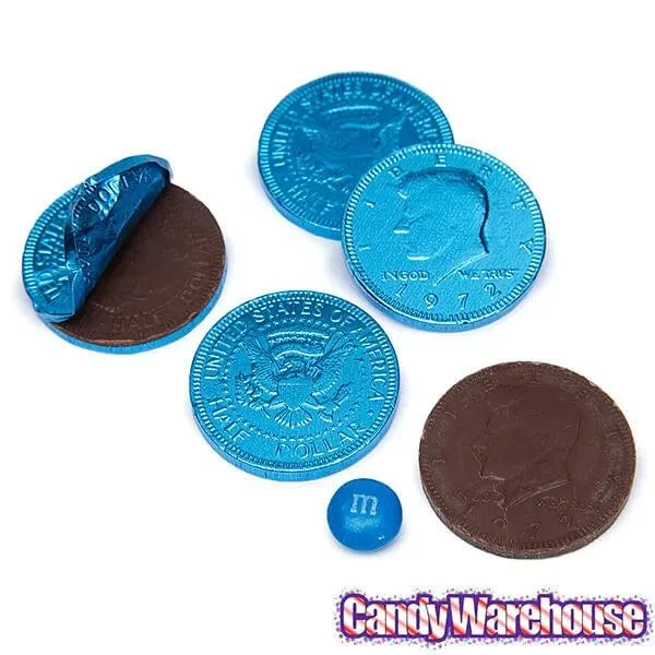 Caribbean Blue Foiled Milk Chocolate Coins: 1LB Bag 2 Caribbean Blue Foiled Milk Chocolate Coins: 1LB Bag - Image 2