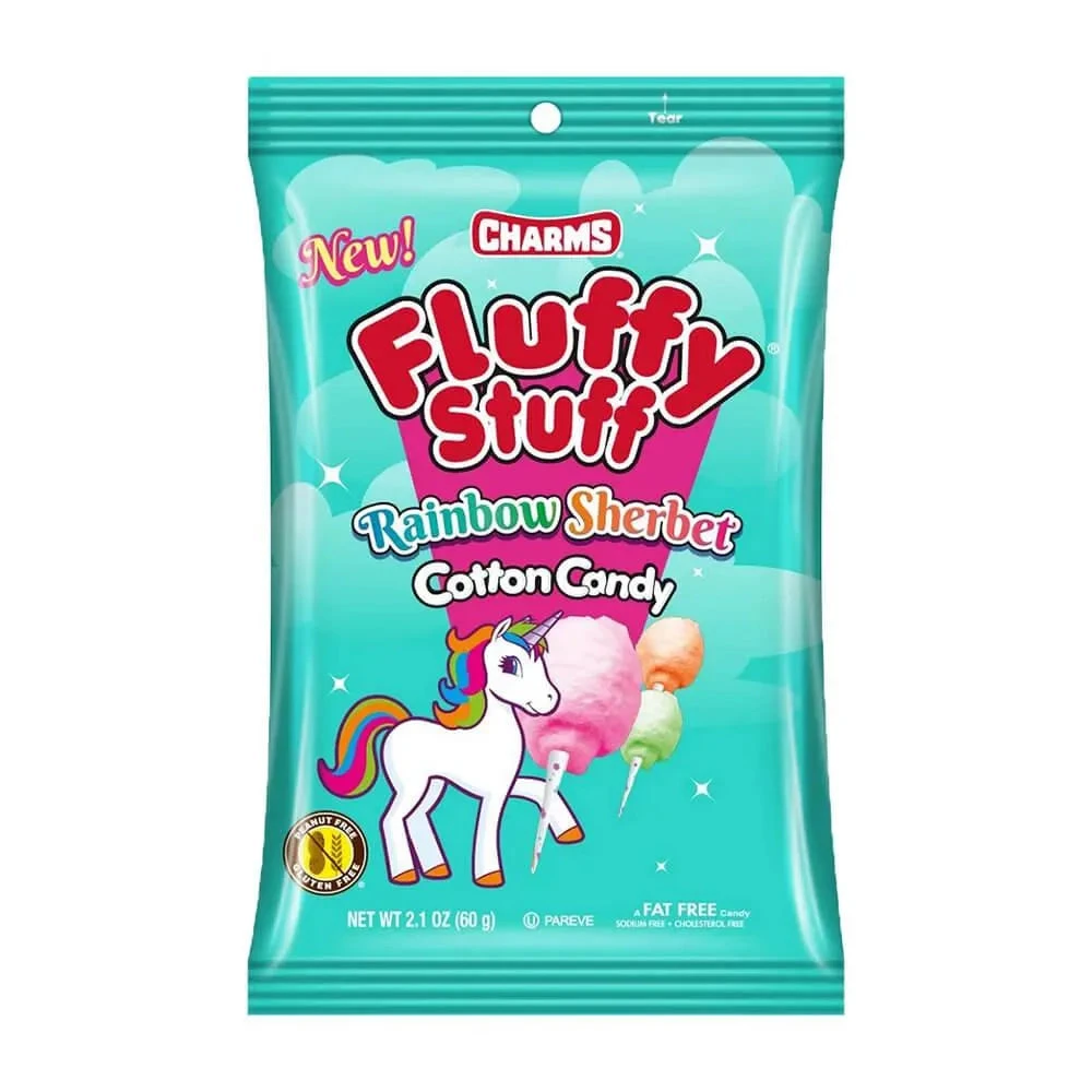Charms Fluffy Stuff Rainbow Sherbet Cotton Candy Packs: 24-Piece Case 1 Charms Fluffy Stuff Rainbow Sherbet Cotton Candy Packs: 24-Piece Case