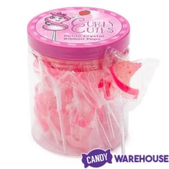 CurlyCutes Petite Crystal Ribbon Pops - Pink Strawberry: 20-Piece Jar -Candy Promotion Store curlycutes petite crystal ribbon pops pink strawberry 20 piece jar candy warehouse 5