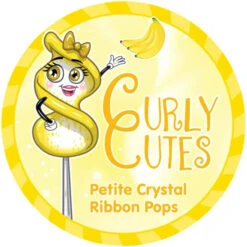 CurlyCutes Petite Crystal Ribbon Pops - Yellow Banana: 20-Piece Jar -Candy Promotion Store curlycutes petite crystal ribbon pops yellow banana 20 piece jar candy warehouse 4