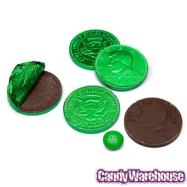 Green Foiled Milk Chocolate Coins: 1LB Bag 2 Green Foiled Milk Chocolate Coins: 1LB Bag - Image 2