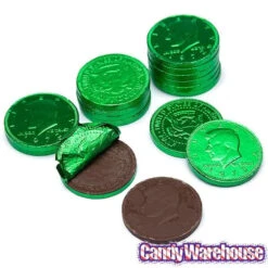 Green Foiled Milk Chocolate Coins: 1LB Bag 7 Green Foiled Milk Chocolate Coins: 1LB Bag -Candy Promotion Store green foiled milk chocolate coins 1lb bag candy warehouse 3