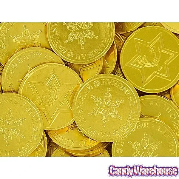 Madelaine Chanukah Gelt Gold Foiled Milk Chocolate Coins: 5LB Bag 2 Madelaine Chanukah Gelt Gold Foiled Milk Chocolate Coins: 5LB Bag - Image 2