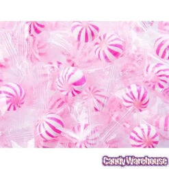 YumJunkie Sassy Spheres Strawberry Pink Striped Candy Balls - Petite: 5LB Bag -Candy Promotion Store yumjunkie sassy spheres strawberry pink striped candy balls petite 5lb bag candy warehouse 5